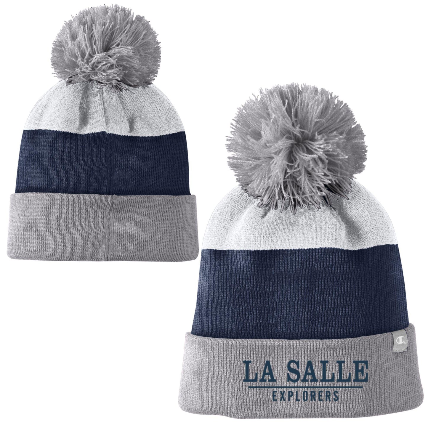 Champion 3 Color Striped Beanie with Pom