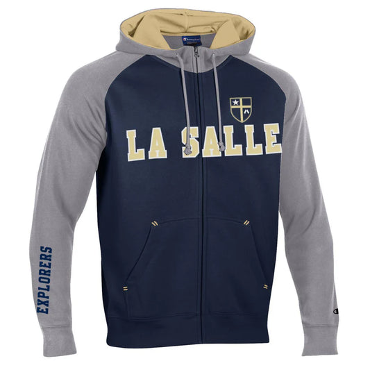 Champion Men's Full Zip Hoodie-Navy/gray : Small