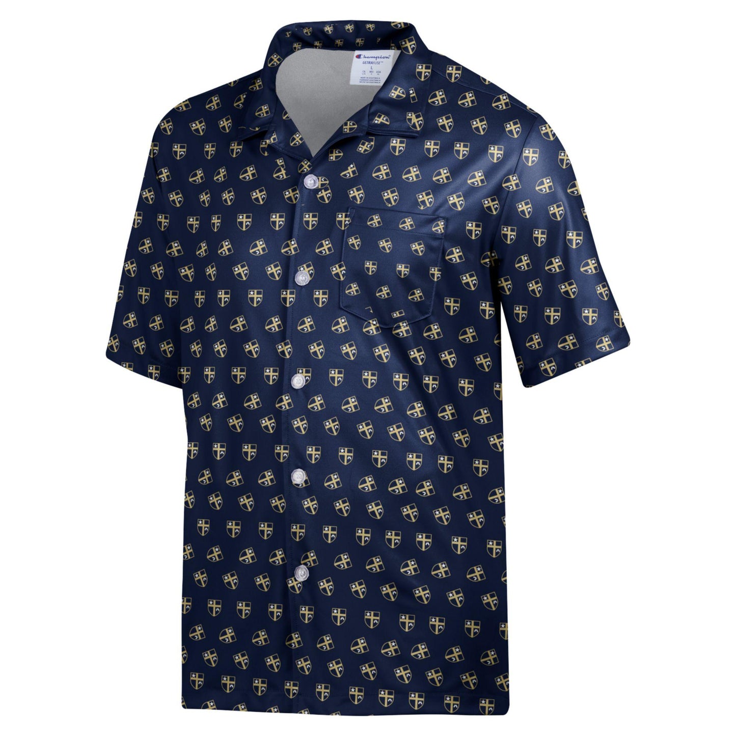 NAVY BUTTON SHIELD ALL OVER SHORT SLEEVE