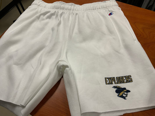 CHAMPION lounge shorts with design on bottom in white LG