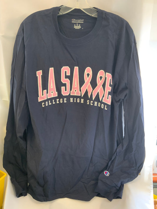 Champion Navy L/S Pink Ribbon-LARGE